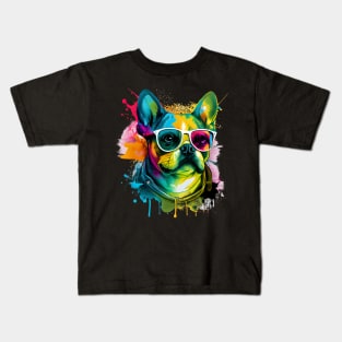 Colourful Cool French Bulldog ( Pug )Dog with Sunglasses. Kids T-Shirt